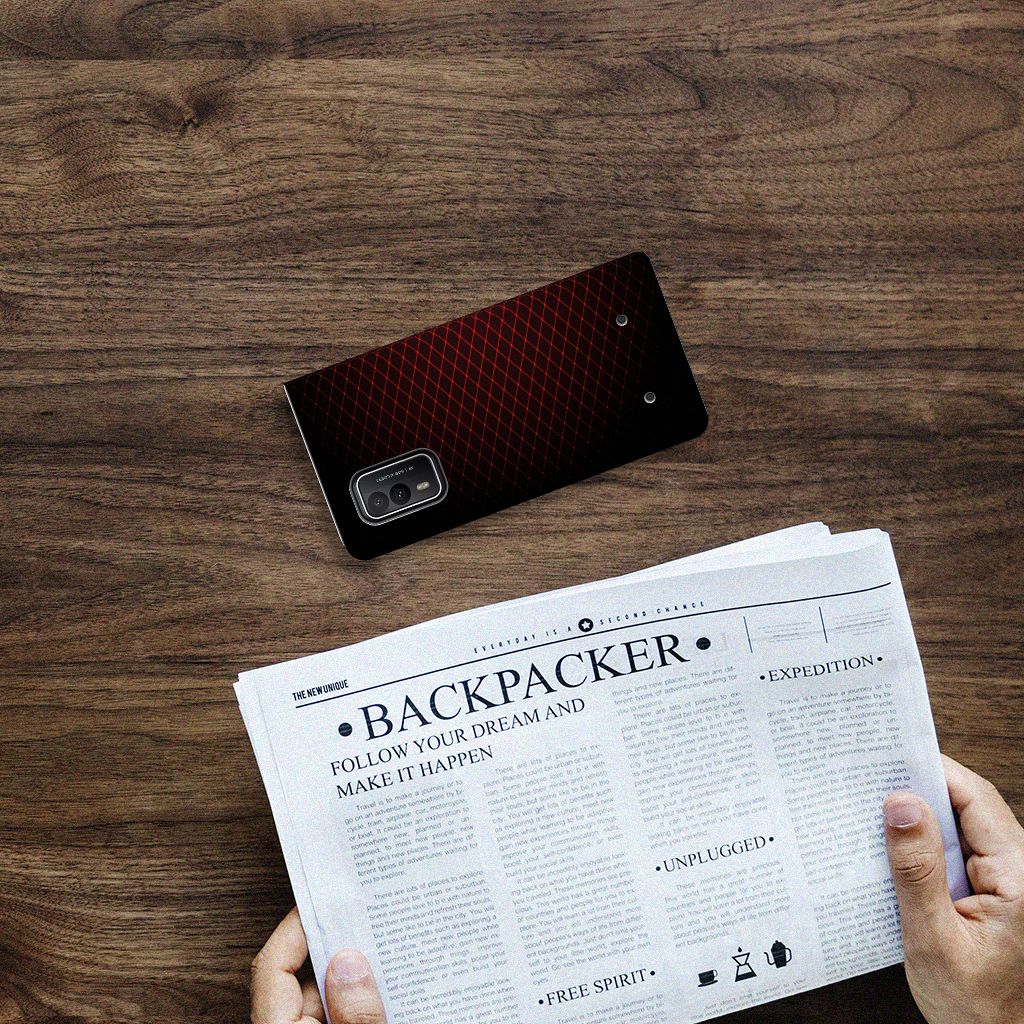 Nokia XR21 Hoesje met Magneet Geruit Rood design zijaanzicht