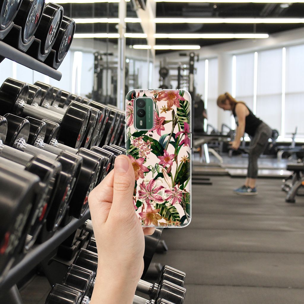 Nokia XR21 TPU Case Flowers bloemen design aanzicht