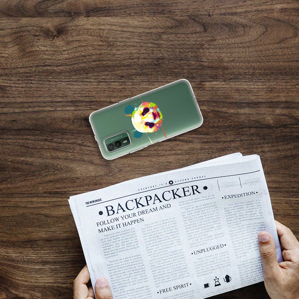 Nokia XR21 Telefoonhoesje met Naam Panda Color ligt op een krant, geschikt als cadeau voor bescherming en stijl.