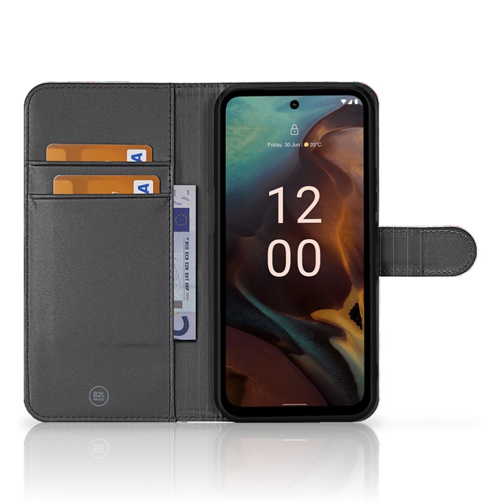 Nokia XR21 Telefoonhoesje met Pasjes Bird Flowers boekhoesje aanzicht binnenzijde