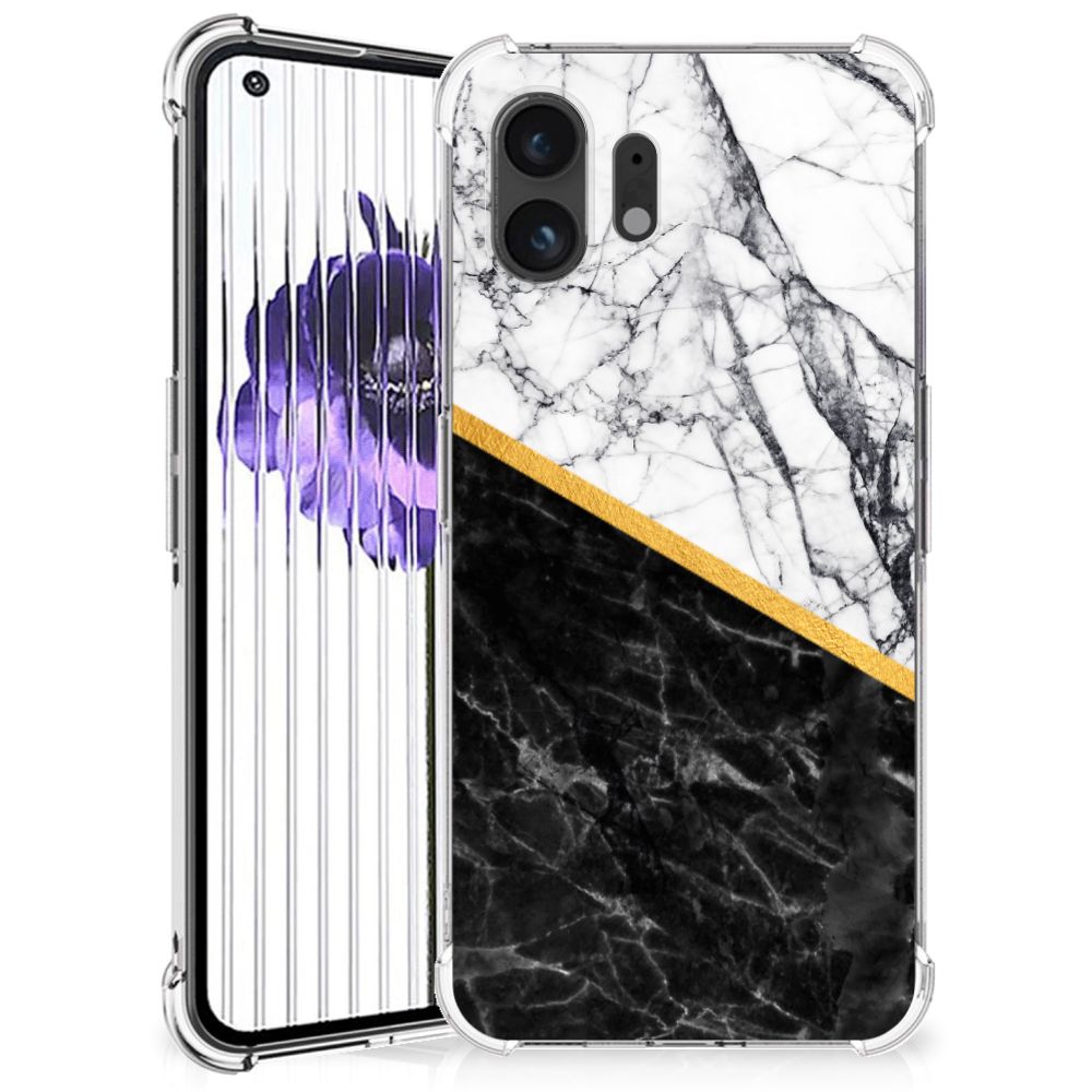 Nothing Phone (2) Anti-Shock Hoesje Marmer Wit Zwart - Origineel Cadeau Man B2C Telecom