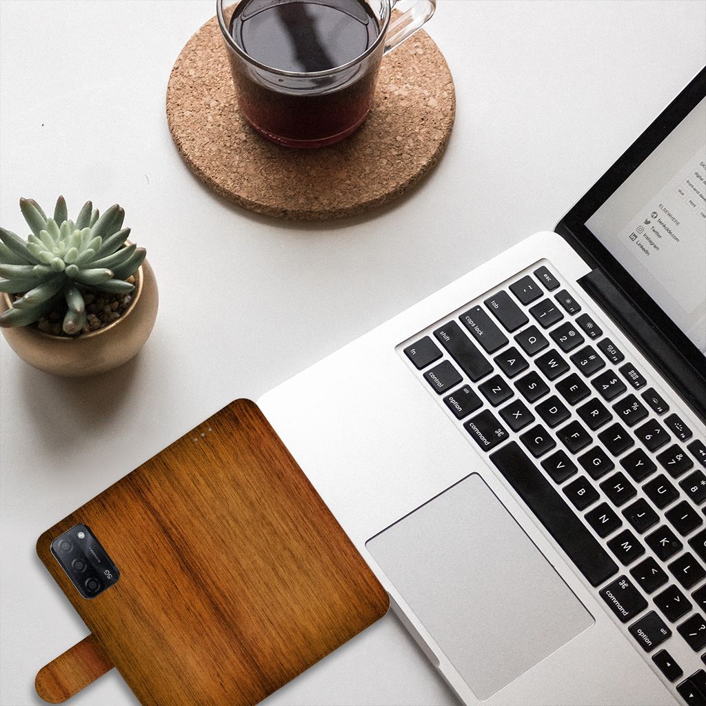 OPPO A16/A16s/A54s Book Style Case Donker Hout