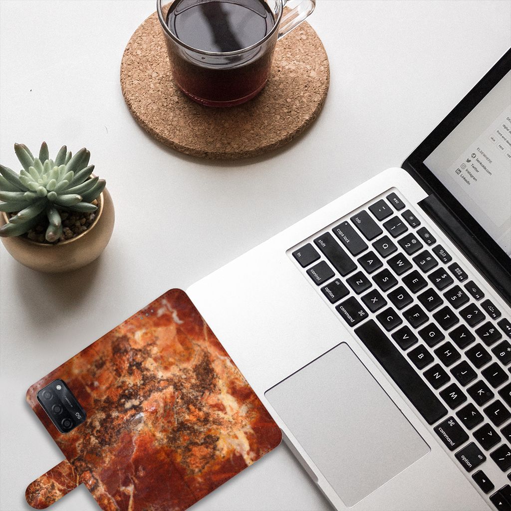 OPPO A16/A16s/A54s Bookcase Marmer Bruin