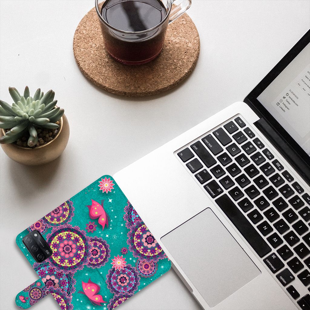 OPPO A16/A16s/A54s Hoesje Cirkels en Vlinders design mandala aanzicht