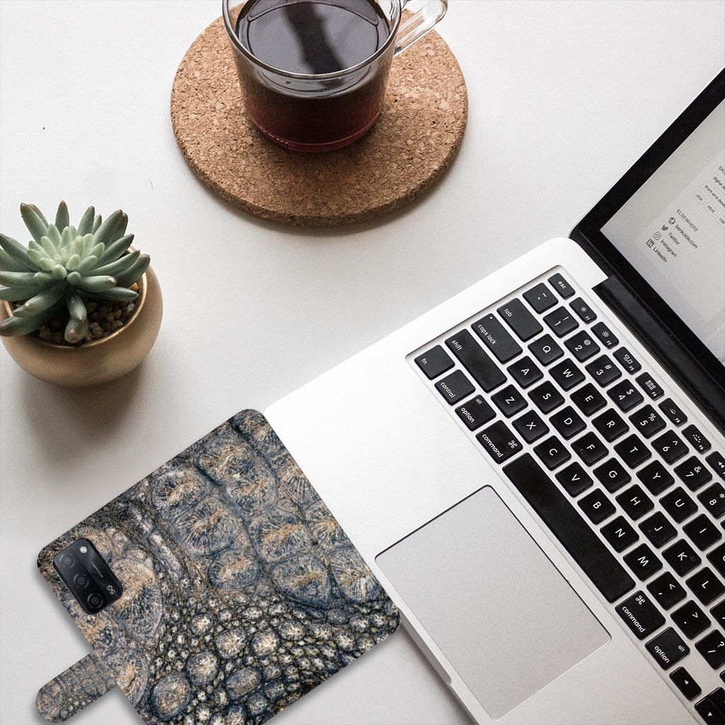 OPPO A16/A16s/A54s Telefoonhoesje met Pasjes Krokodillenprint