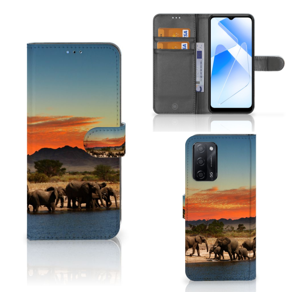 OPPO A16/A16s/A54s Telefoonhoesje met Pasjes Olifanten