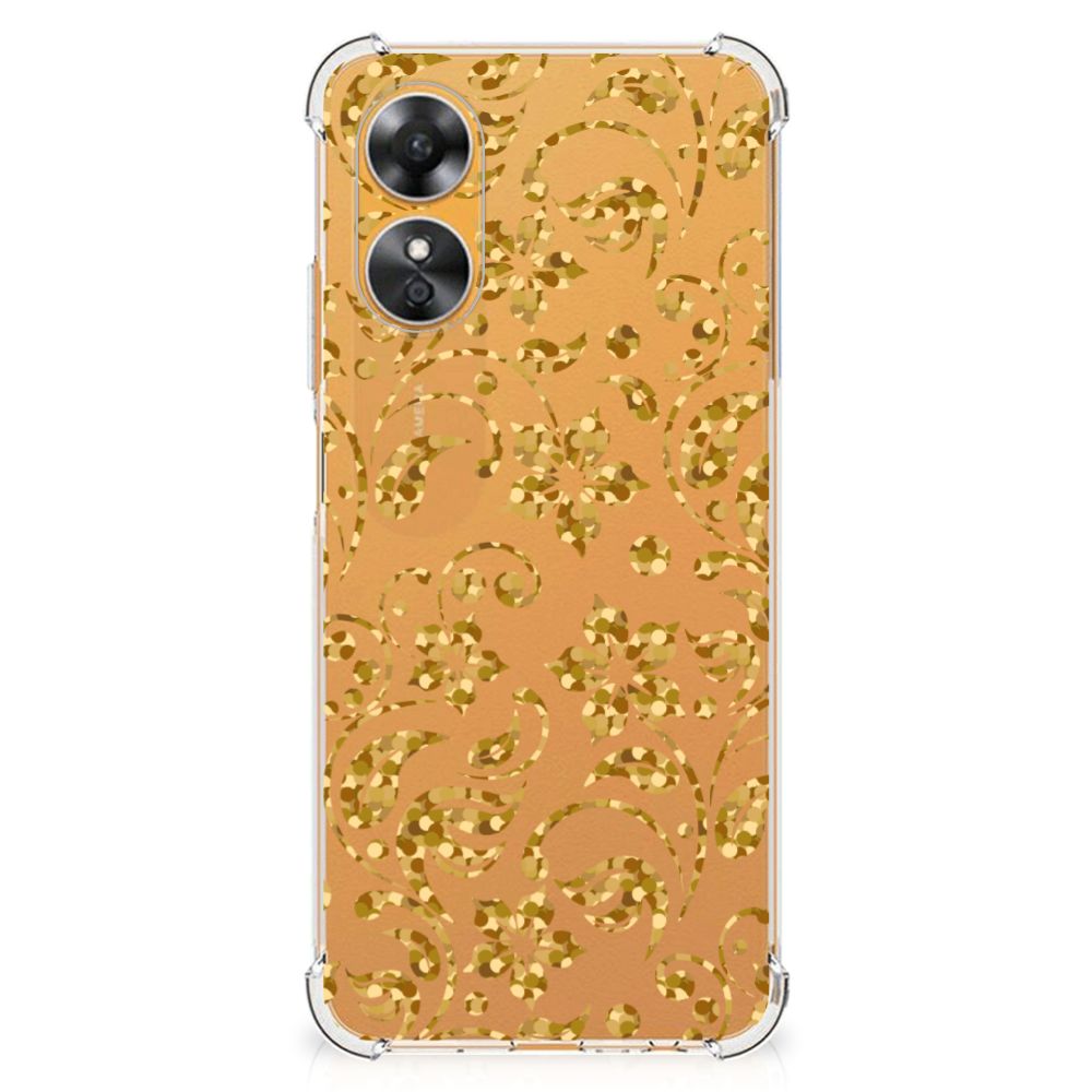 OPPO A17 Case Gouden Bloemen telefoonhoesje gouden bloemen achterkant