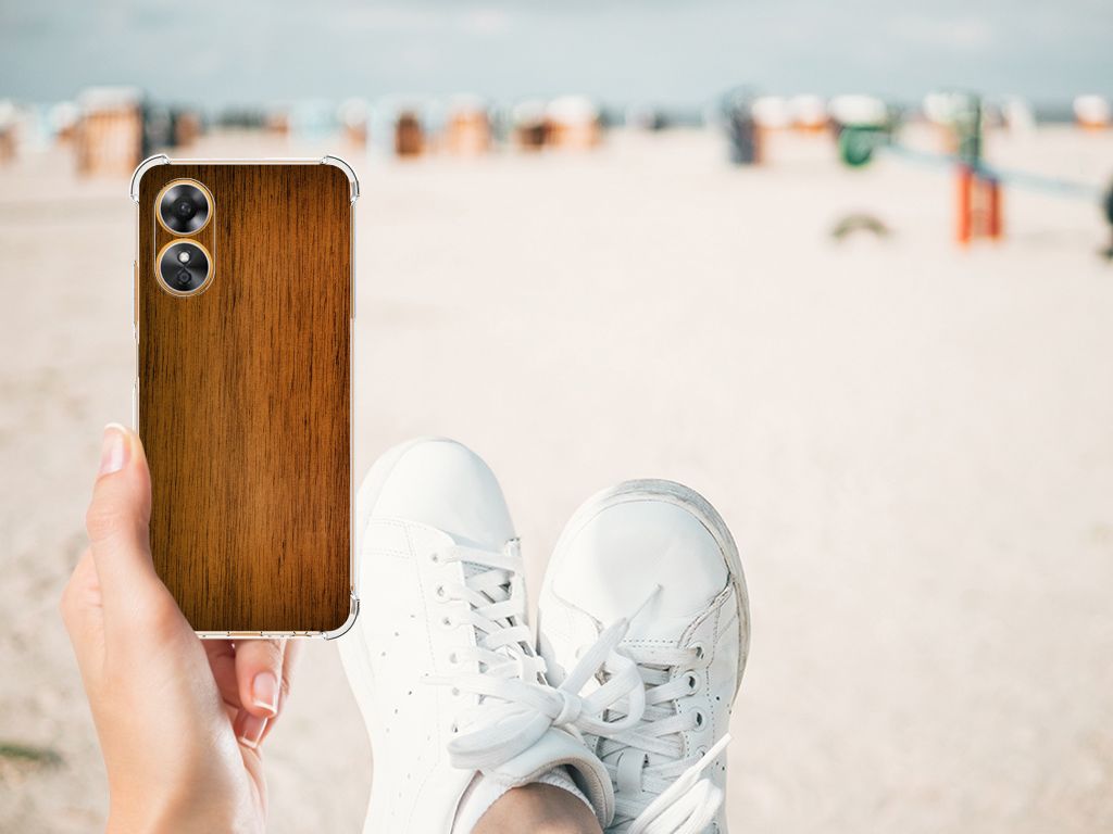 OPPO A17 Stevig Telefoonhoesje Donker Hout B2C Telecom