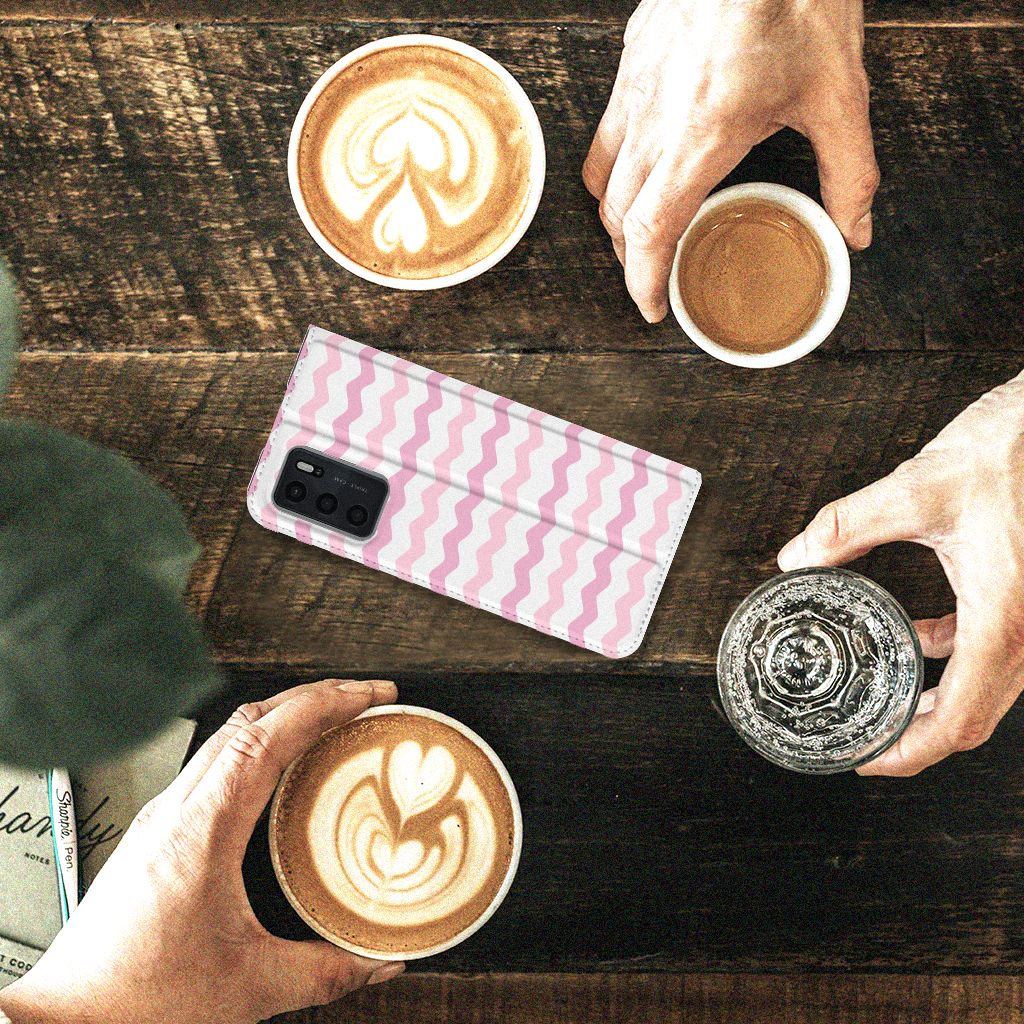 OPPO A54s | A16 | A16s Hoesje met Magneet Waves Roze - B2C Telecom