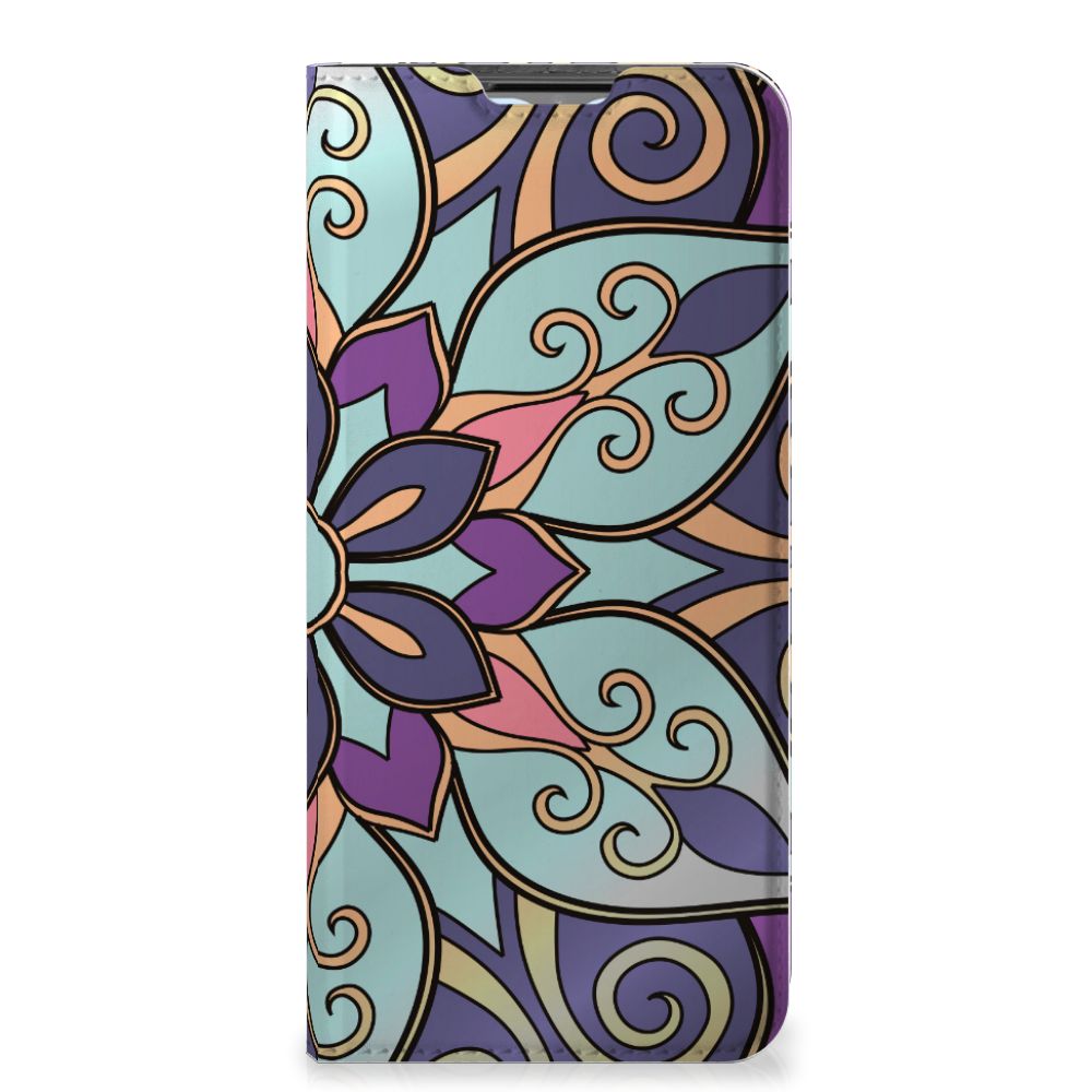 OPPO A54s | A16 | A16s Smart Cover Purple Flower design bloemen voorkant