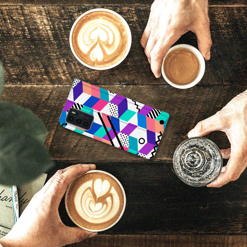 OPPO A54s | A16 | A16s Stand Case Blokken Kleurrijk - B2C Telecom