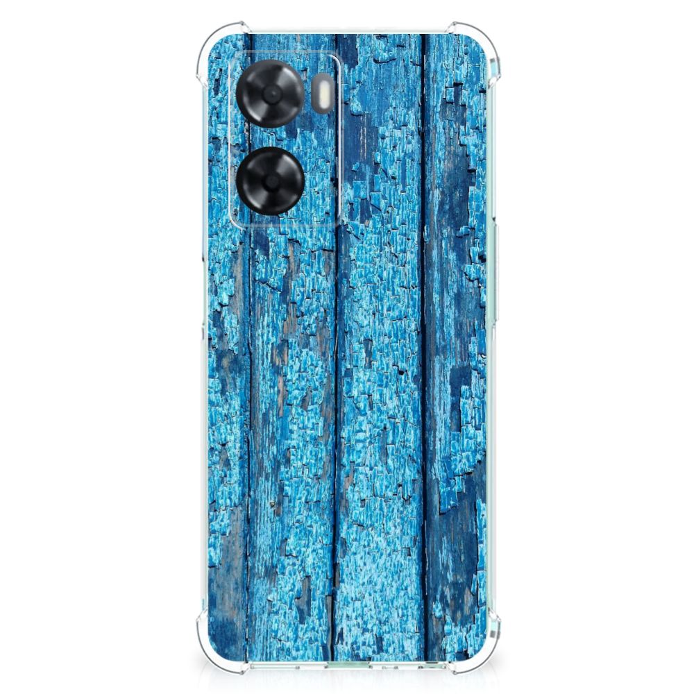 OPPO A57 A57s A77 4G Stevig Telefoonhoesje Wood Blue achteraanzicht