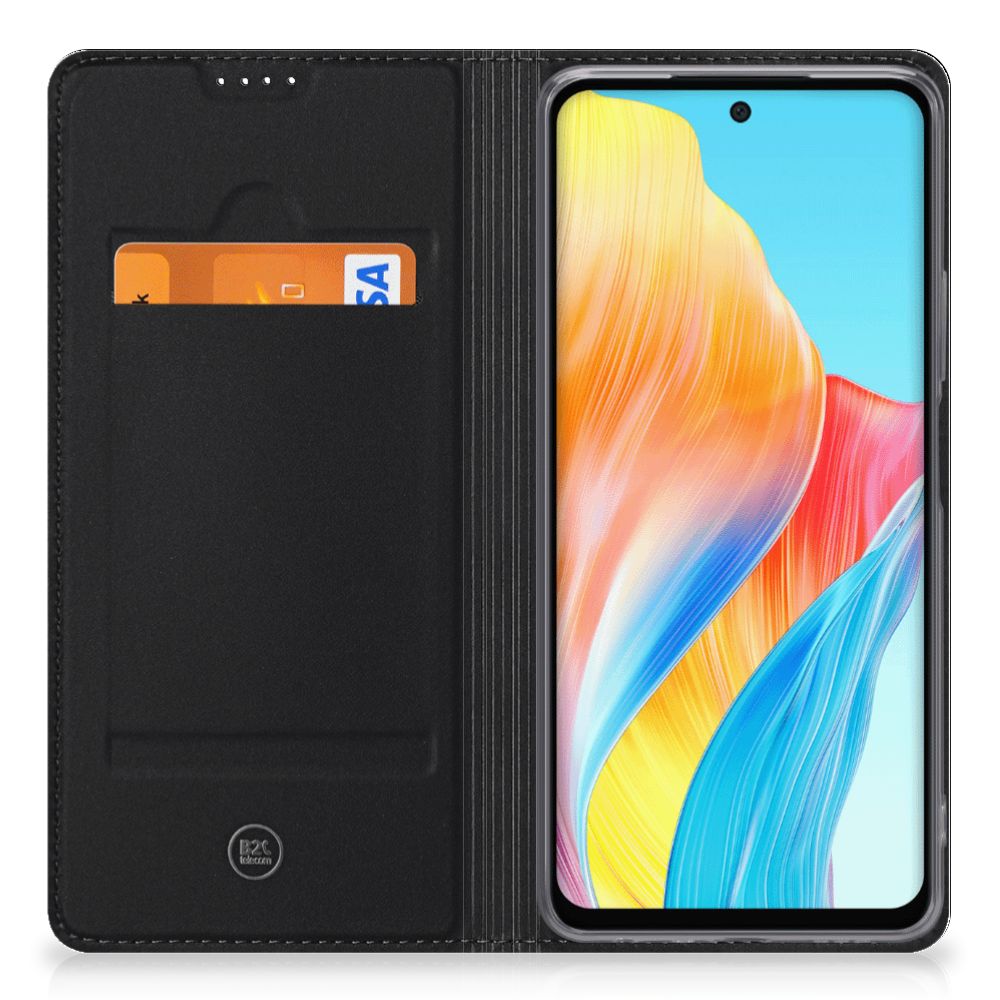 OPPO A58 4G Hoesje met Magneet Geruit Rood design op voorzijde met mobiele telefoon en kaarthouder