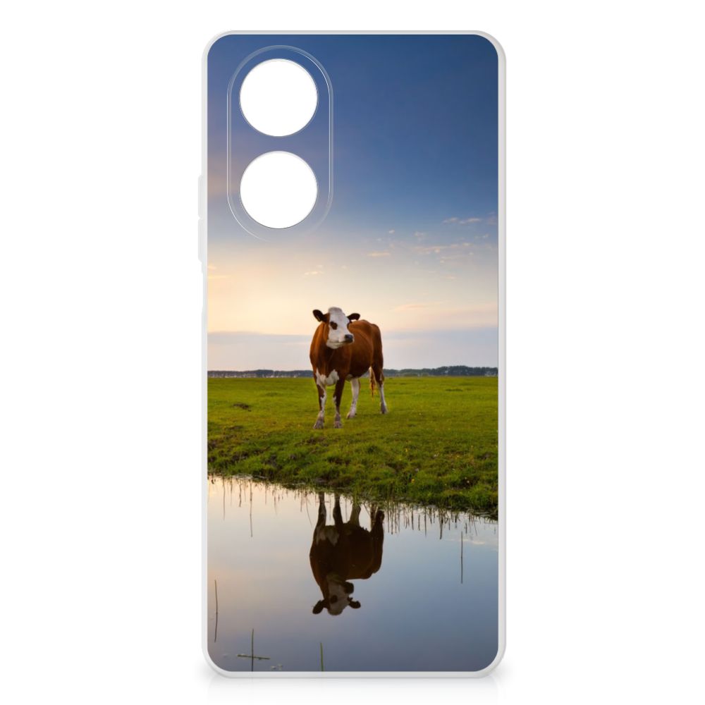 OPPO A58 4G TPU Hoesje Koe koeien ondergang landschap reflectie