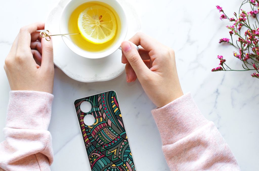 OPPO A58 4G TPU bumper Aztec retro design hands tea