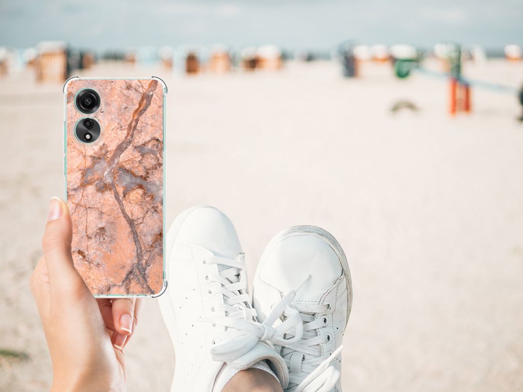 OPPO A78 4G Anti-Shock Hoesje Marmer Oranje achterkant strand schoenen