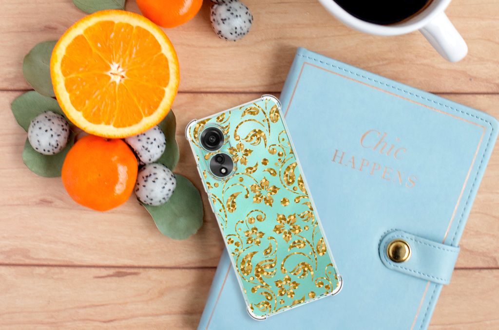 OPPO A78 4G Case Gouden Bloemen design bovenaanzicht