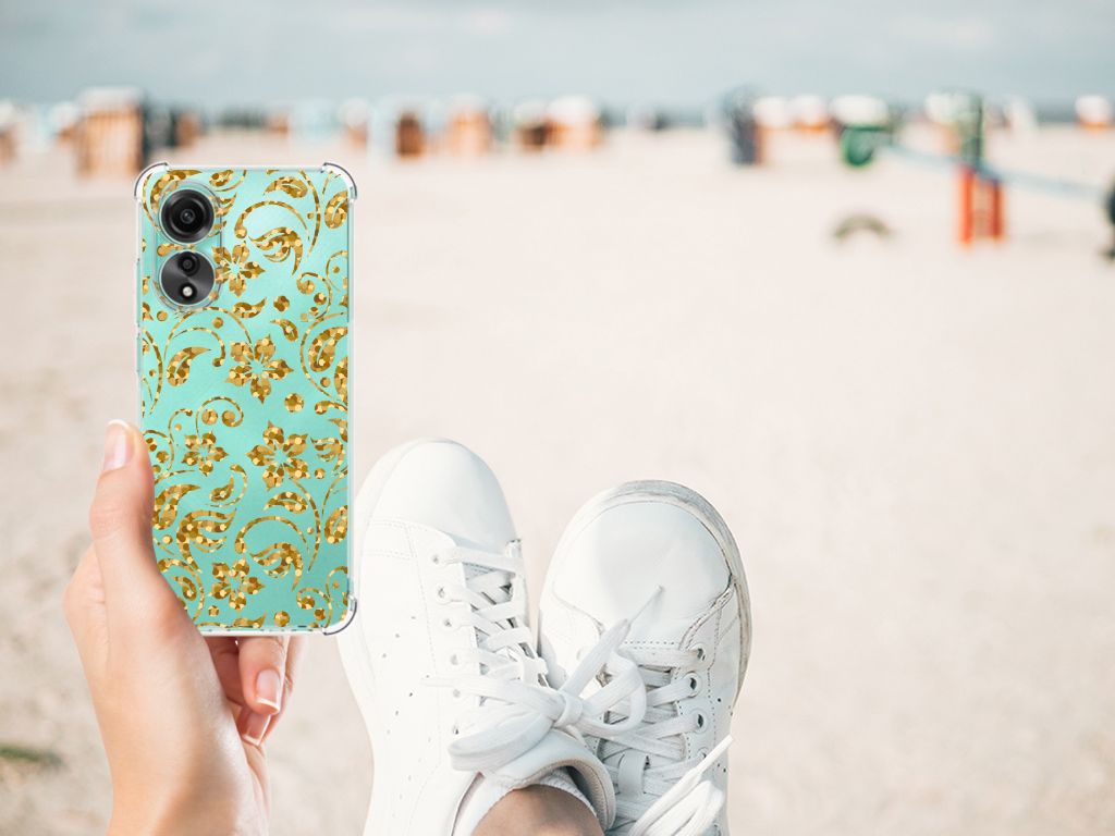 OPPO A78 4G Case Gouden Bloemen groen design hand uitzicht