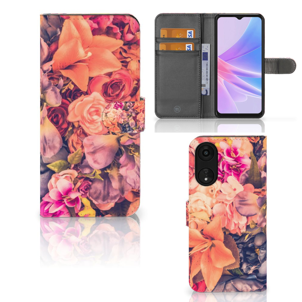 OPPO A78 5G | A58 5G Hoesje Bosje Bloemen vooraanzicht binnenaanzicht