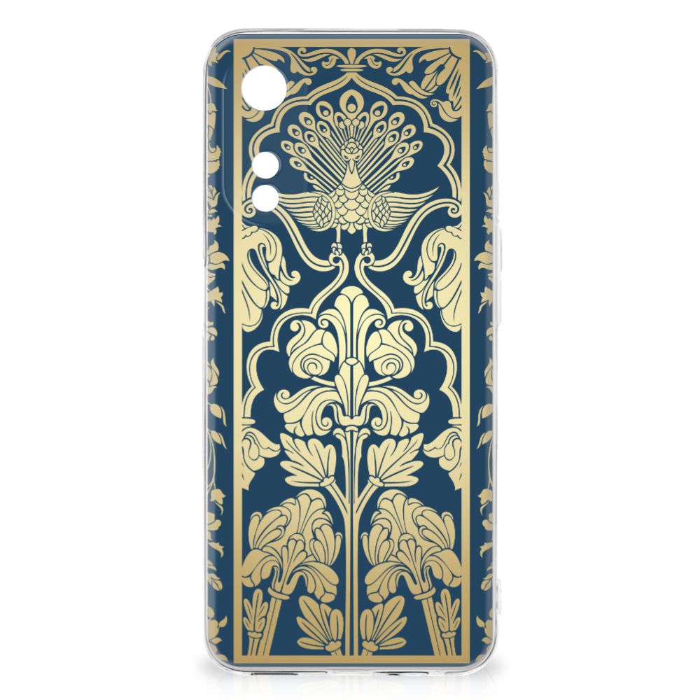OPPO A78 5G | A58 5G TPU Case Beige Flowers ontwerp peacock bloemen donkerblauw