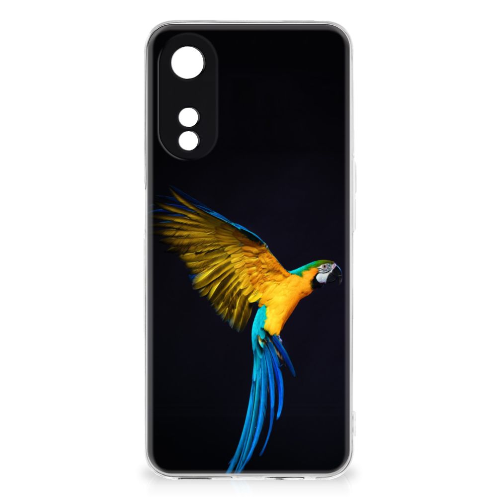OPPO A78 5G | A58 5G TPU Hoesje Papegaai met kleurrijke papegaai op zwarte achtergrond đĻ
