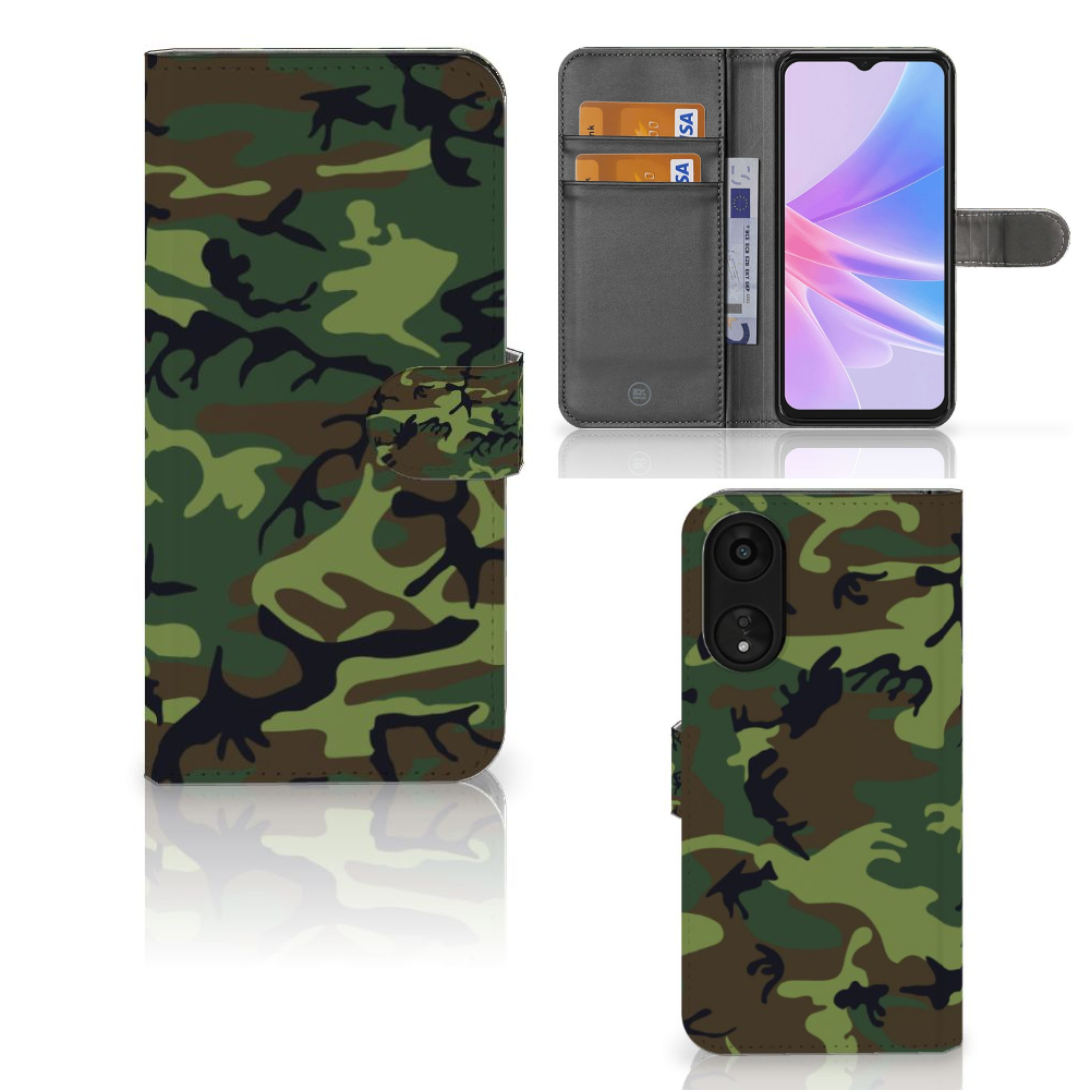 OPPO A78 5G | A58 5G Telefoon Hoesje Army Dark camouflaged design front back view