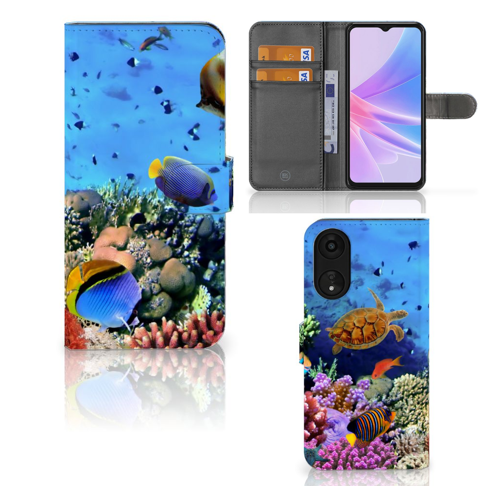 OPPO A78 5G | A58 5G Telefoonhoesje met Pasjes Vissen kleurrijke vissen ontwerp aanzicht