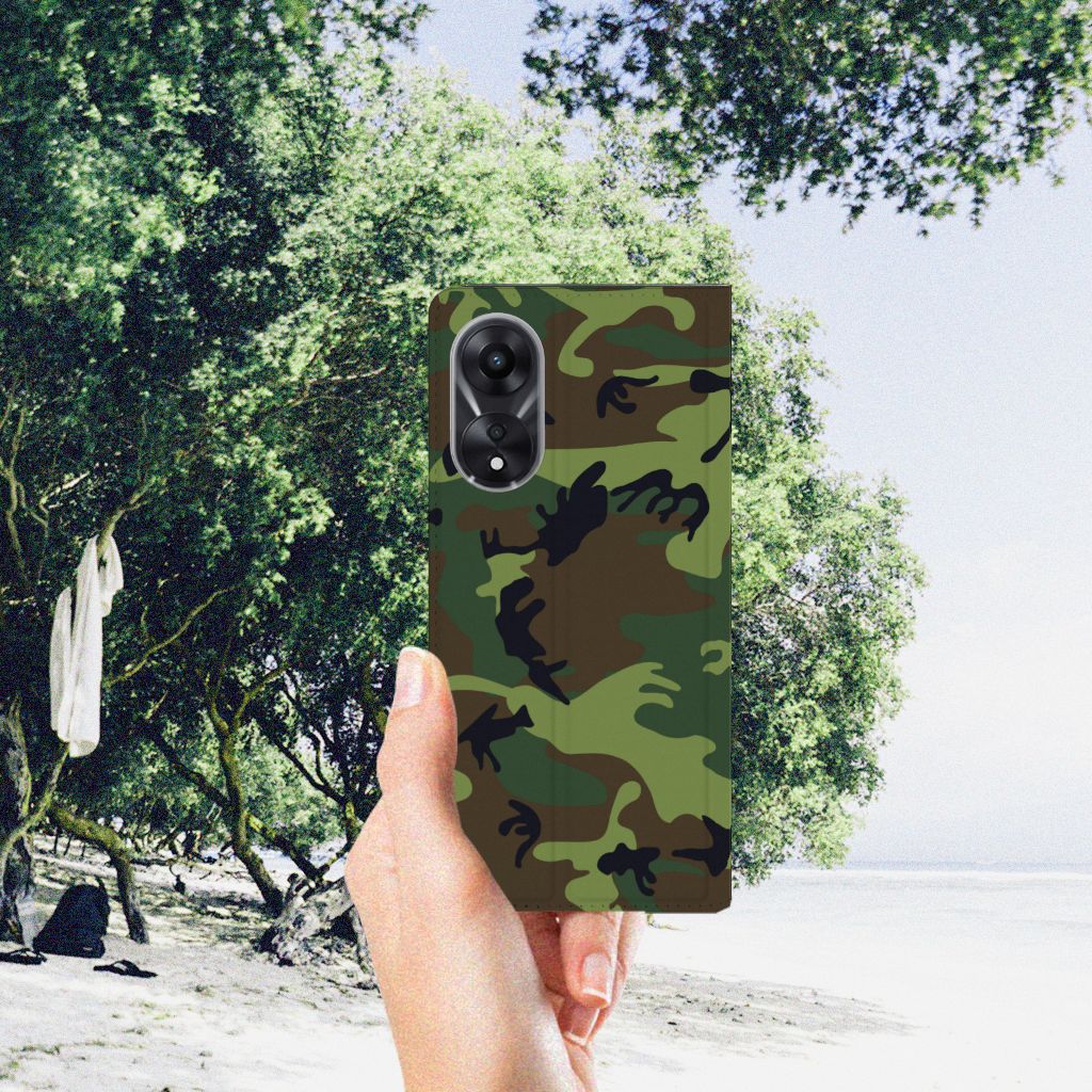 OPPO A78 | A58 5G Hoesje met Magneet Army Dark camouflage design hand