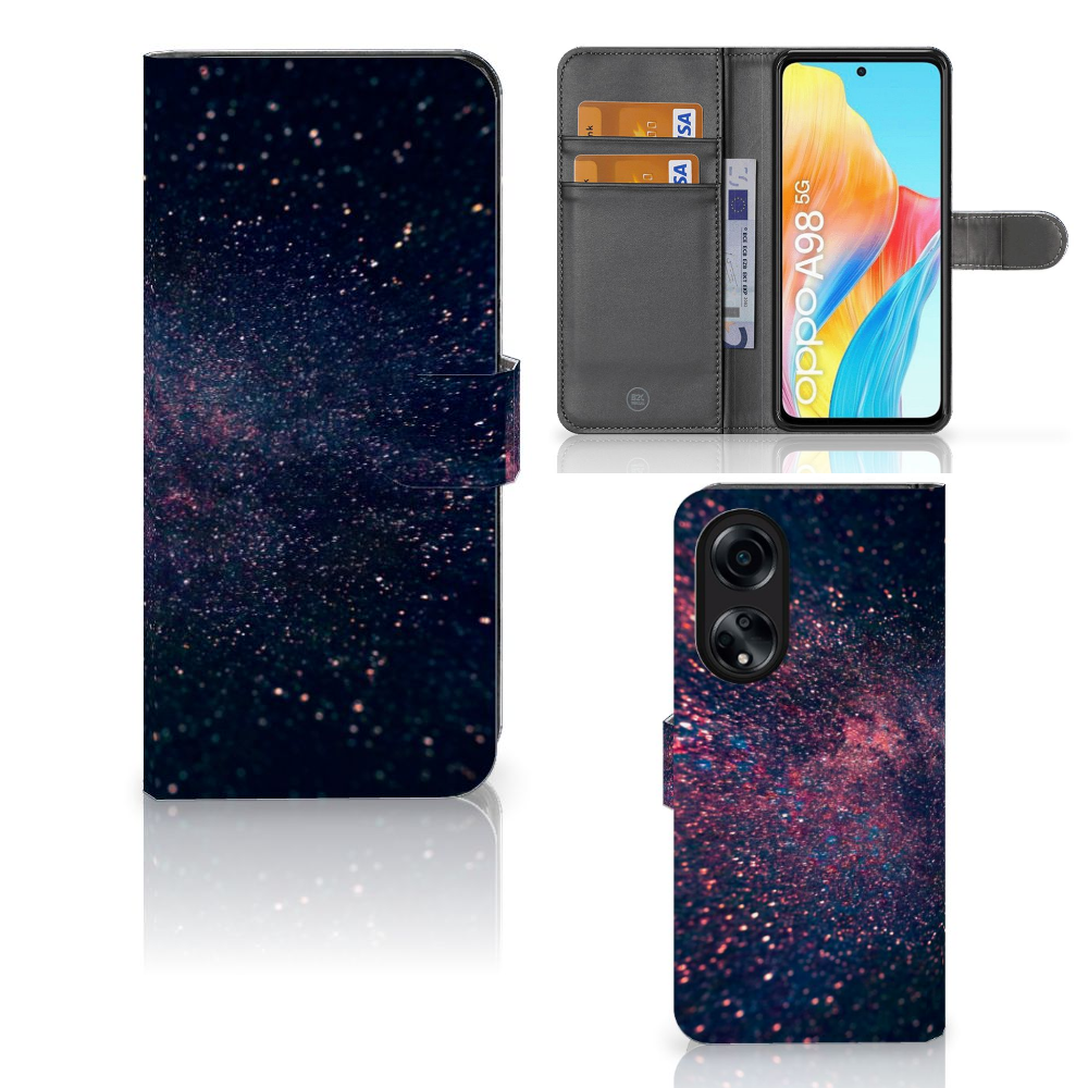 OPPO A98 5G Book Case Stars met sterrenontwerp, ruimte voor pasjes, ideaal als cadeau voor gebruiksgemak en uitstraling.