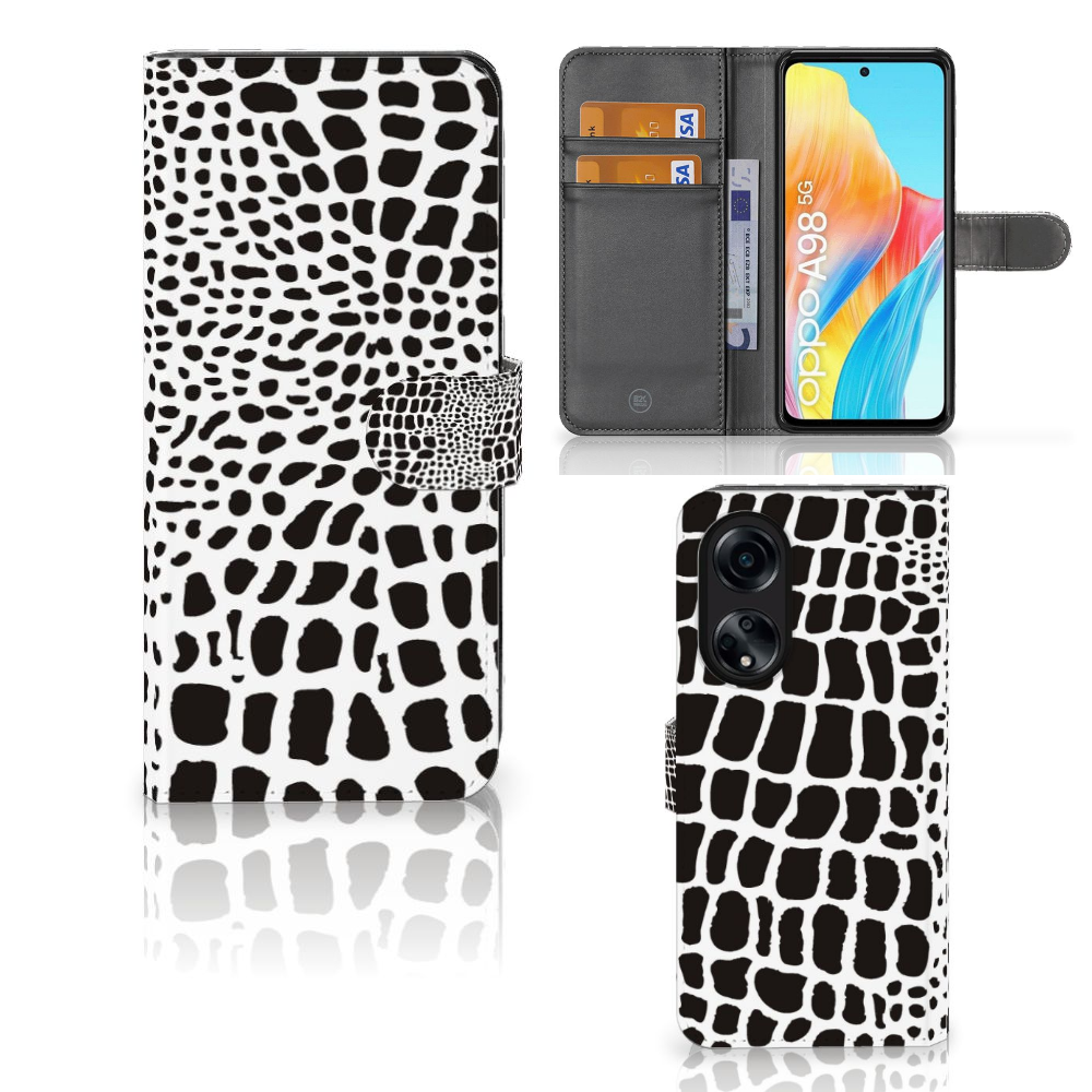 OPPO A98 5G Telefoonhoesje met Pasjes Slangenprint design zwart wit aanzicht