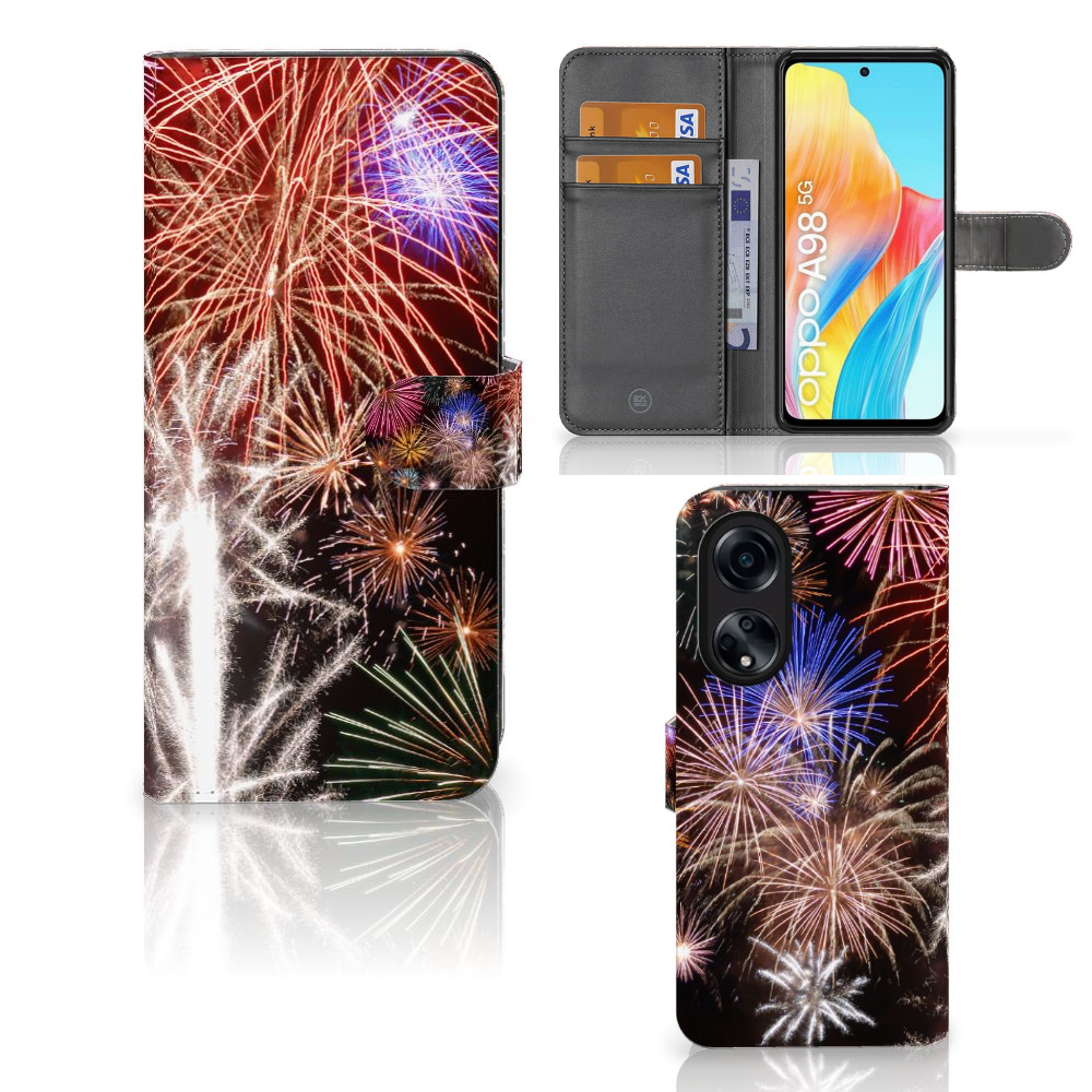 OPPO A98 5G Wallet Case met Pasjes Vuurwerk met kleurrijke vuurwerkprint, biedt stijl en bescherming đ.