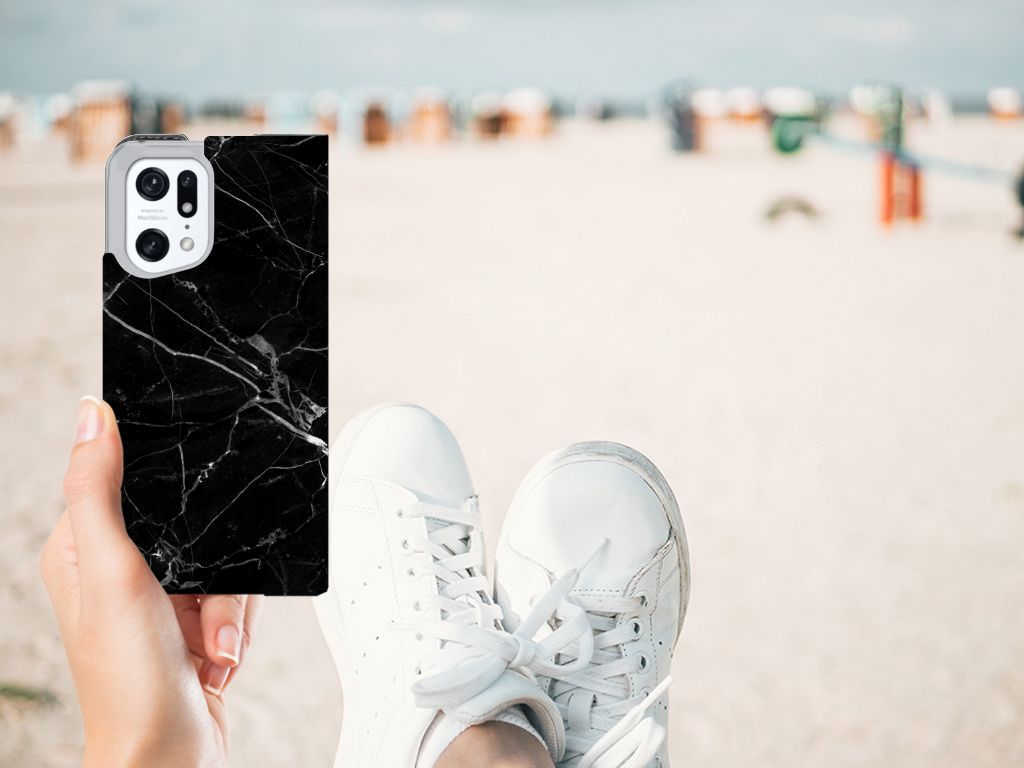 OPPO Find X5 Pro Standcase Marmer Zwart Origineel Cadeau Vader design zwart marmer aanzicht