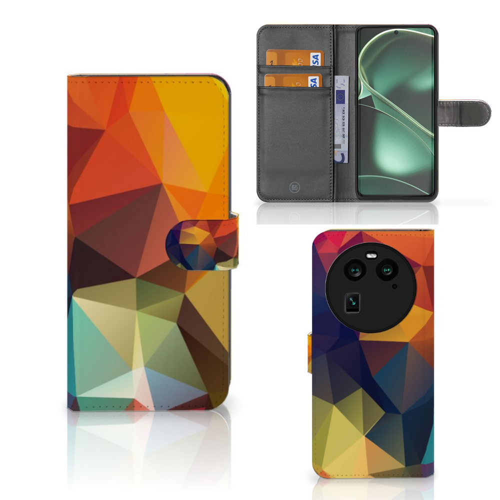 OPPO Find X6 Book Case Polygon Color boek hoesje design kleurrijk geometrisch aanzicht