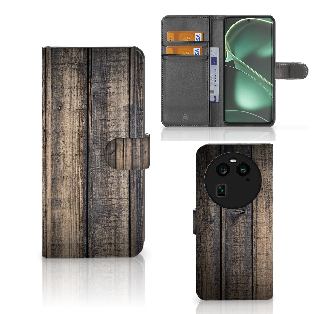 OPPO Find X6 Book Style Case Steigerhout bookstyle case steigerhout aanzicht