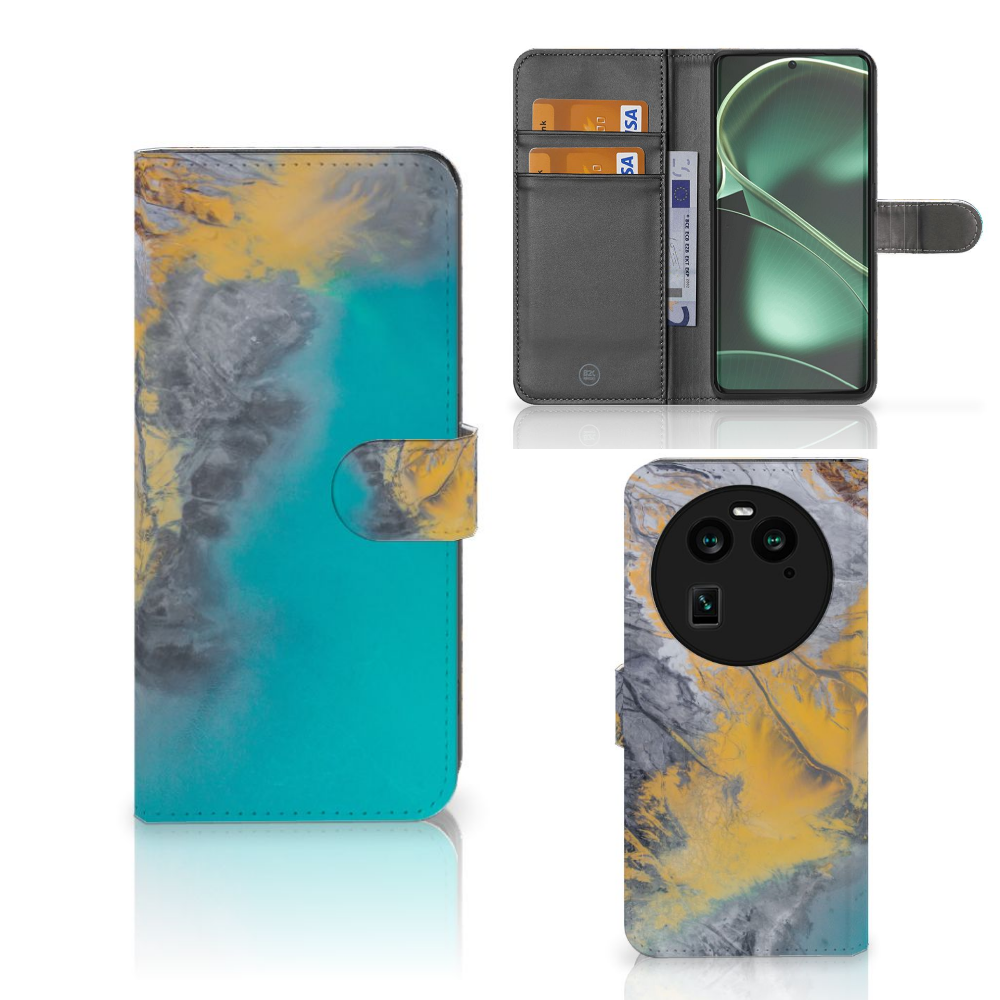 OPPO Find X6 Bookcase Marble Blue Gold designboekcase aanzicht