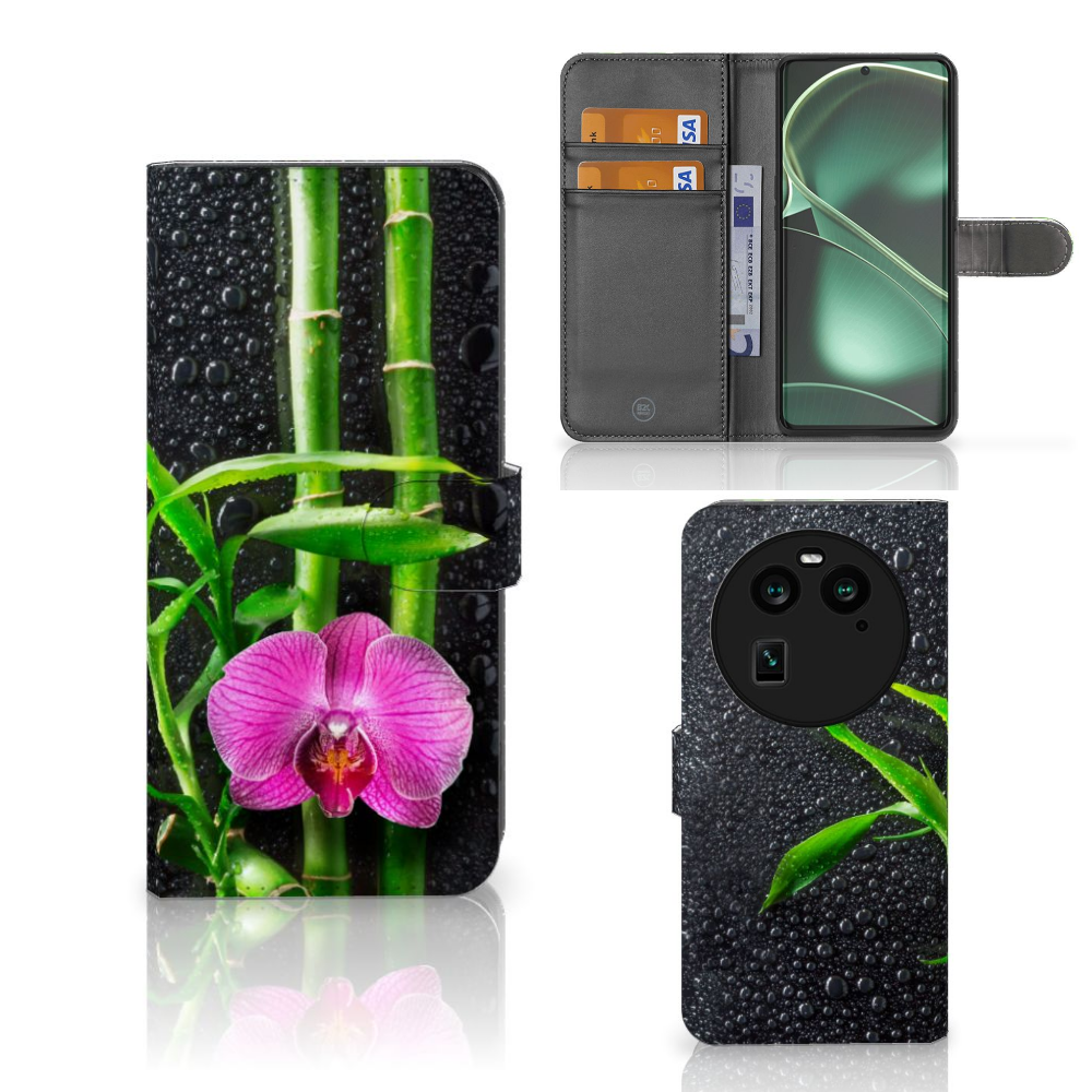 OPPO Find X6 Hoesje Orchidee design hoesje voorzijde achterzijde interieur detail
