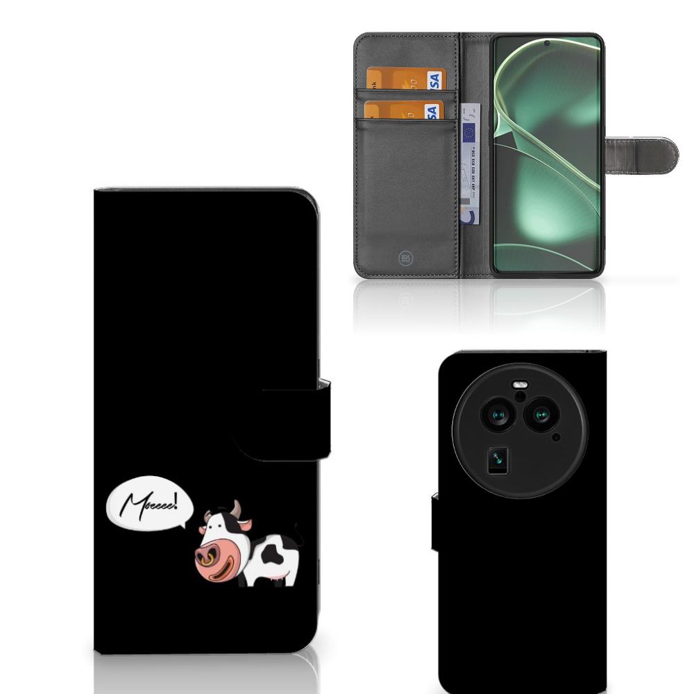 OPPO Find X6 Pro Leuk Hoesje Cow telefoonhoesje cow design front zijkant