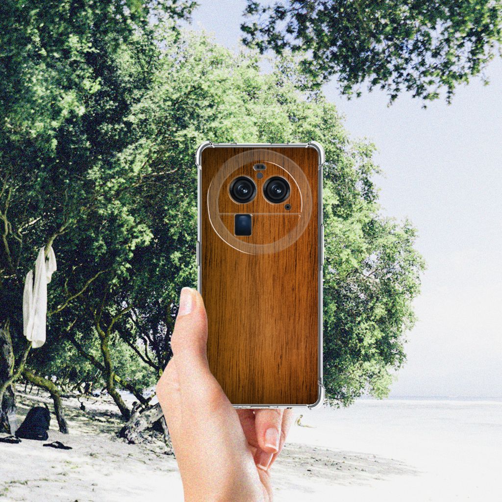 OPPO Find X6 Pro Stevig Telefoonhoesje Donker Hout aanzicht