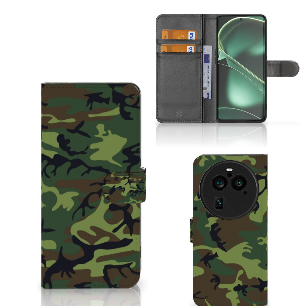 OPPO Find X6 Pro Telefoon Hoesje Army Dark telefoonhoesje camouflage design voorkant achterkant zijkant