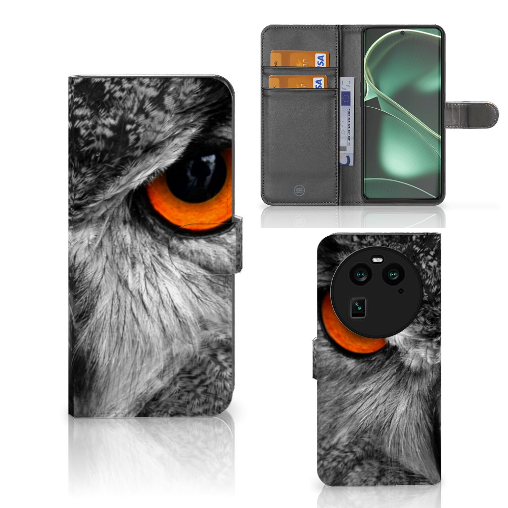 OPPO Find X6 Telefoonhoesje met Pasjes Uil telefoonhoesje uil design zijaanzicht