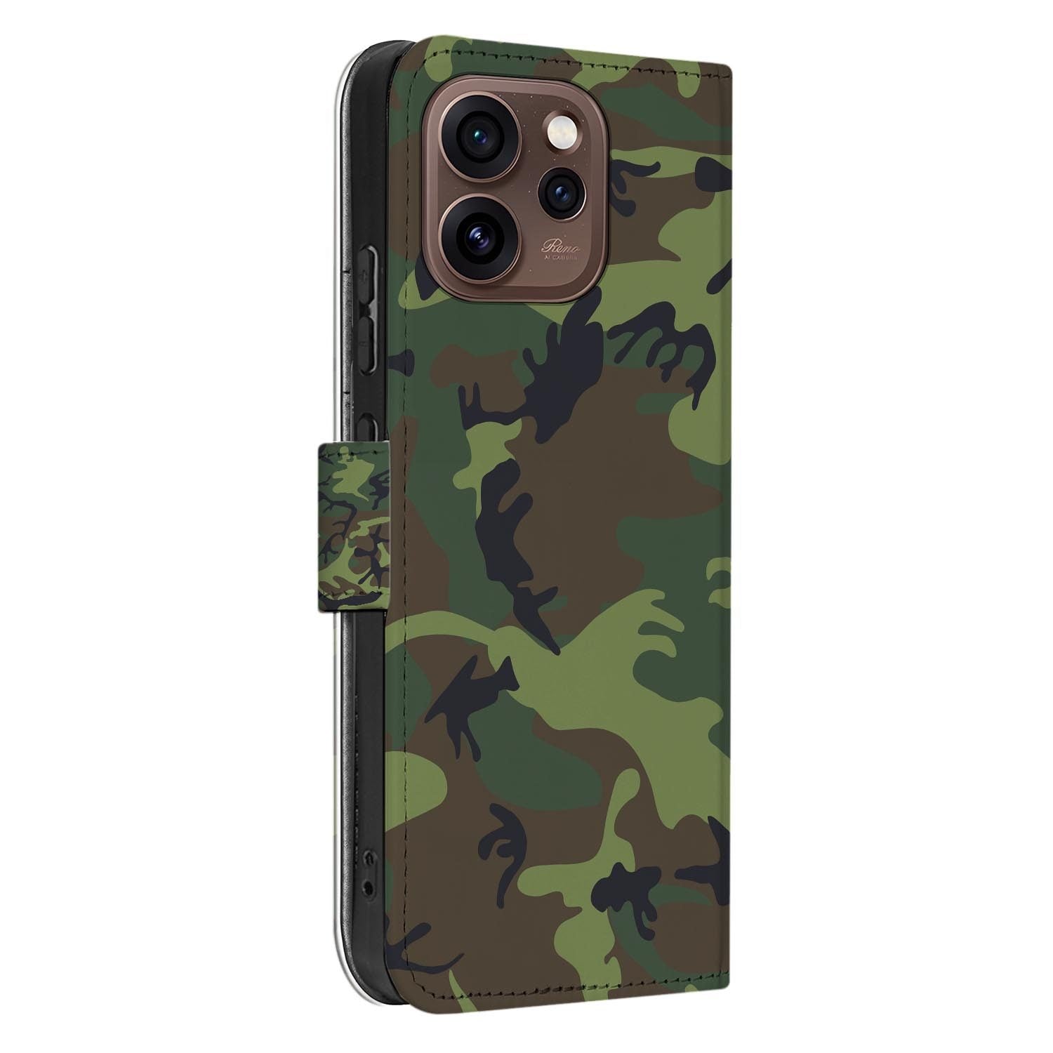 Book case hoesje OPPO Reno15 Pro Army Dark zijaanzicht met magneetsluiting