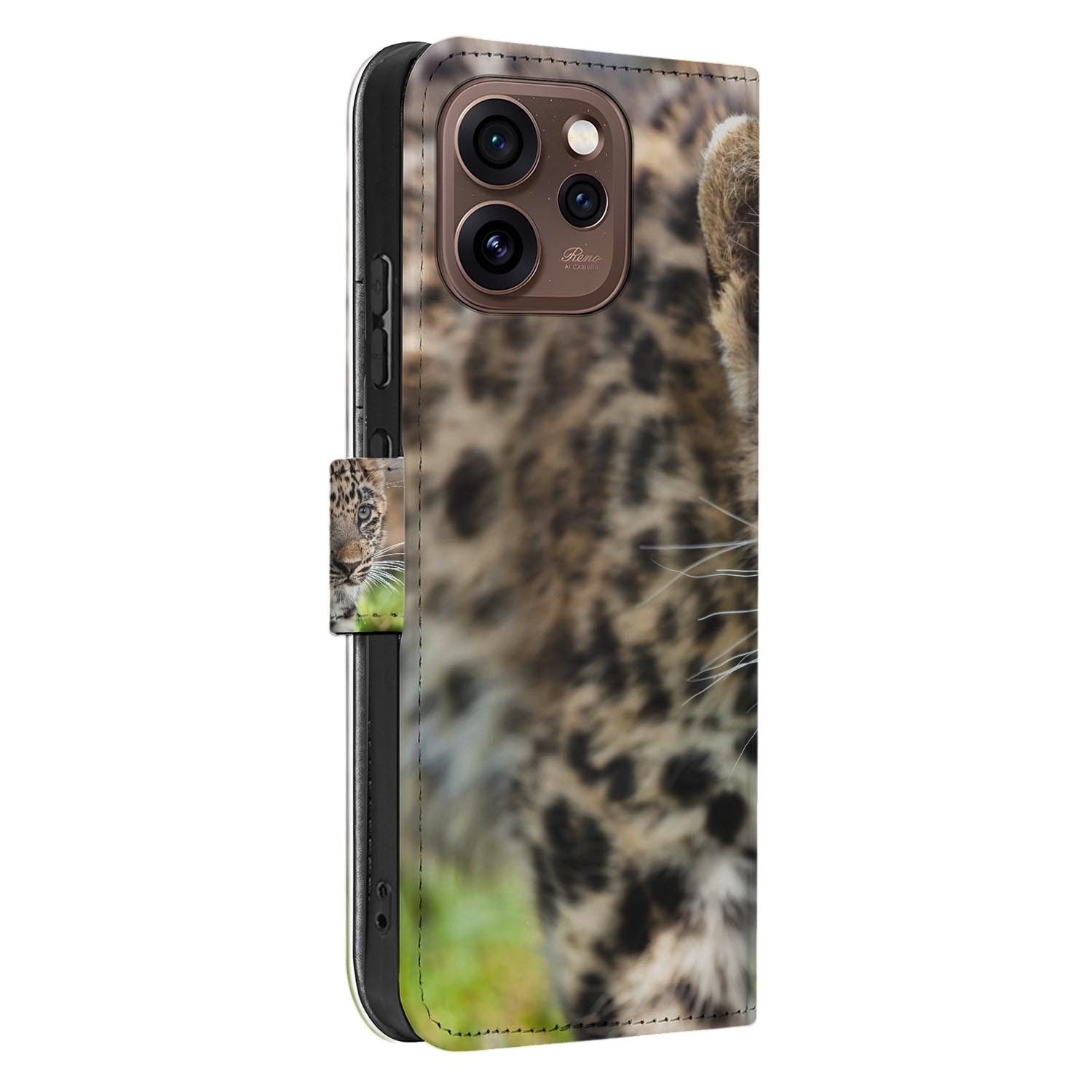 Wallet hoesje OPPO Reno15 Pro Baby Luipaard schuin aanzicht van de klep