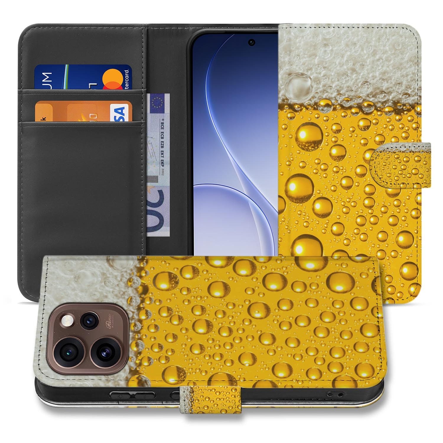 Hoesje met pasjeshouder OPPO Reno15 Pro Bier achterzijde met camera-uitsparing