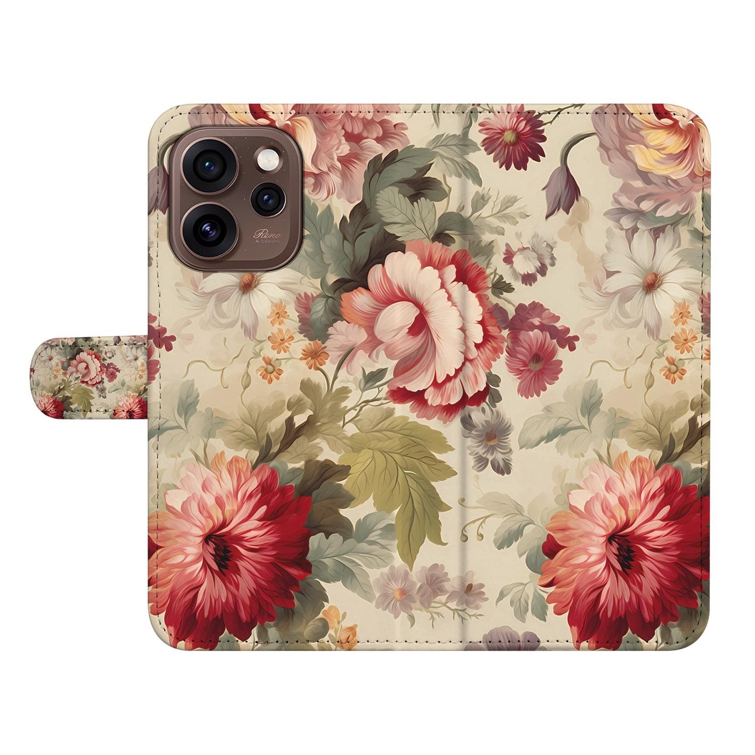 Book case hoesje OPPO Reno15 Pro Bloemen schuin aanzicht van de klep