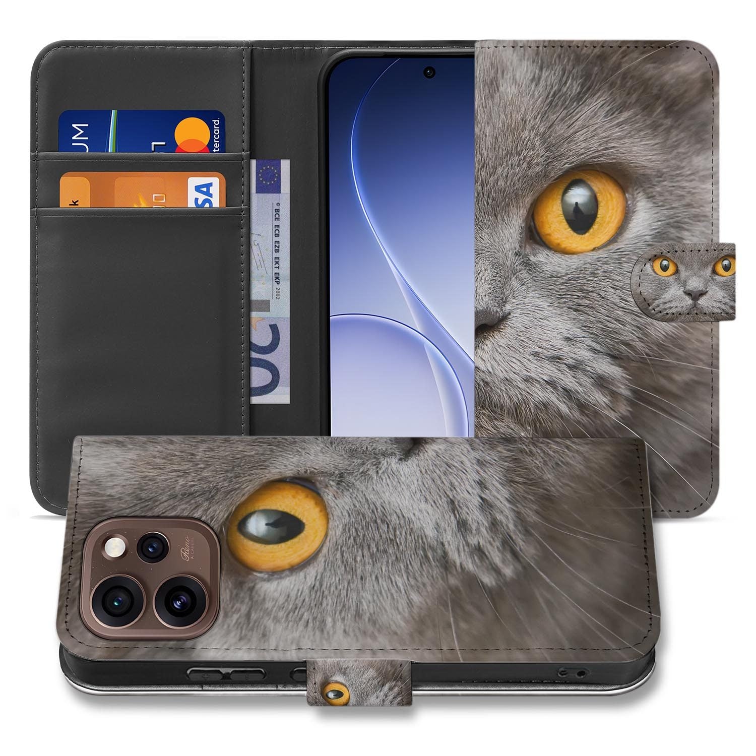 Bookcase hoesje OPPO Reno15 Pro Britse Korthaar achterzijde met camera-uitsparing