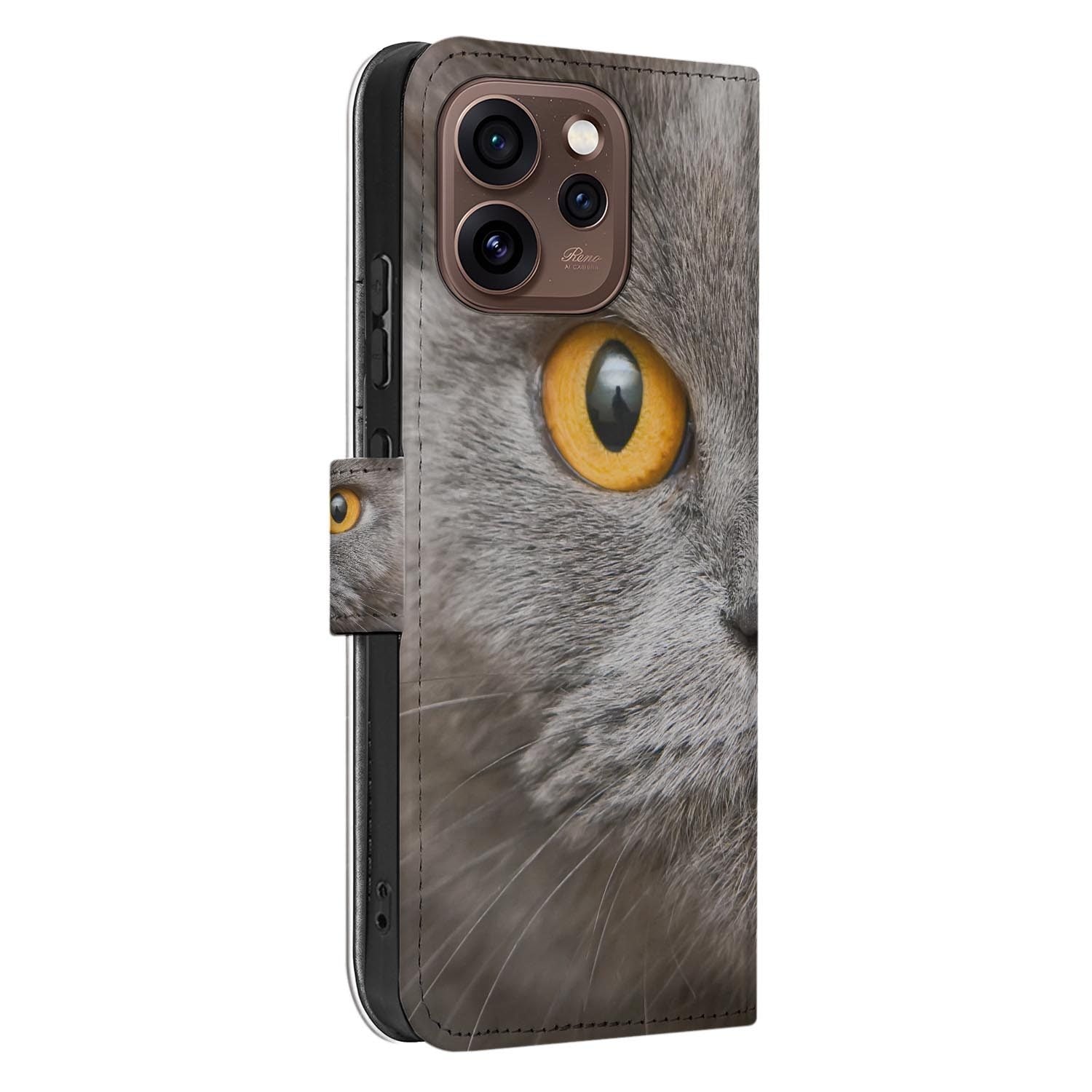 Bookcase hoesje OPPO Reno15 Pro Britse Korthaar opengeklapt met pasjesvakken zichtbaar