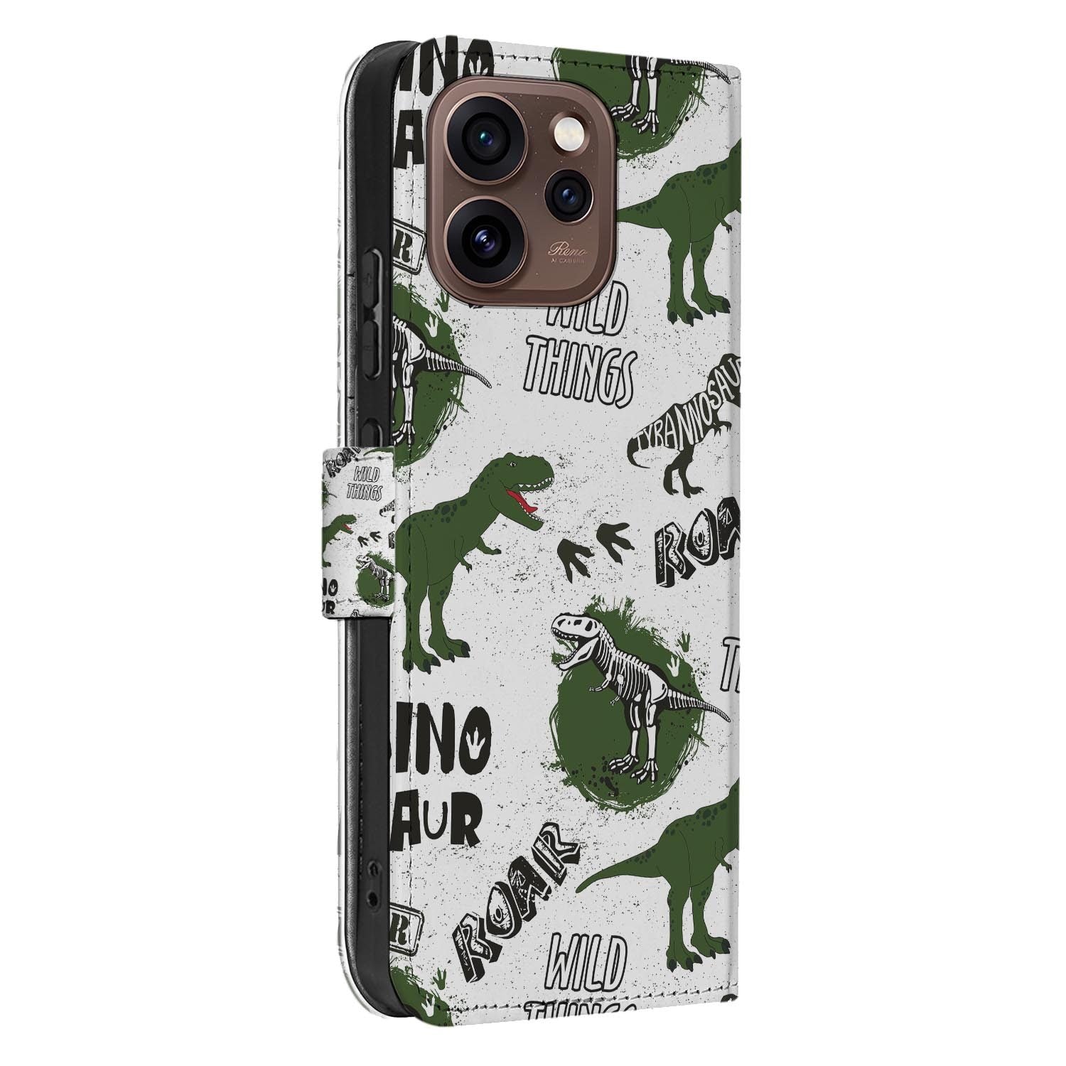 Portemonnee hoesje OPPO Reno15 Pro Dinosaurus achterzijde met camera-uitsparing