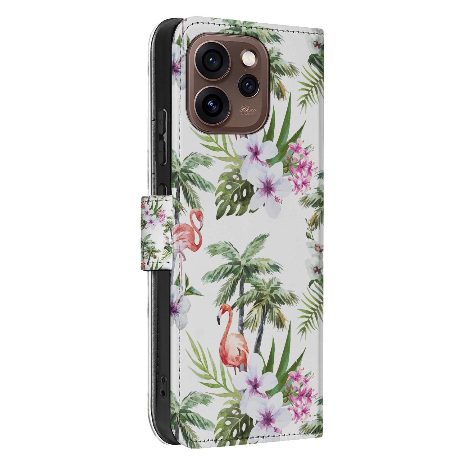 Wallet hoesje OPPO Reno15 Pro Flamingo Palms achterzijde met camera-uitsparing