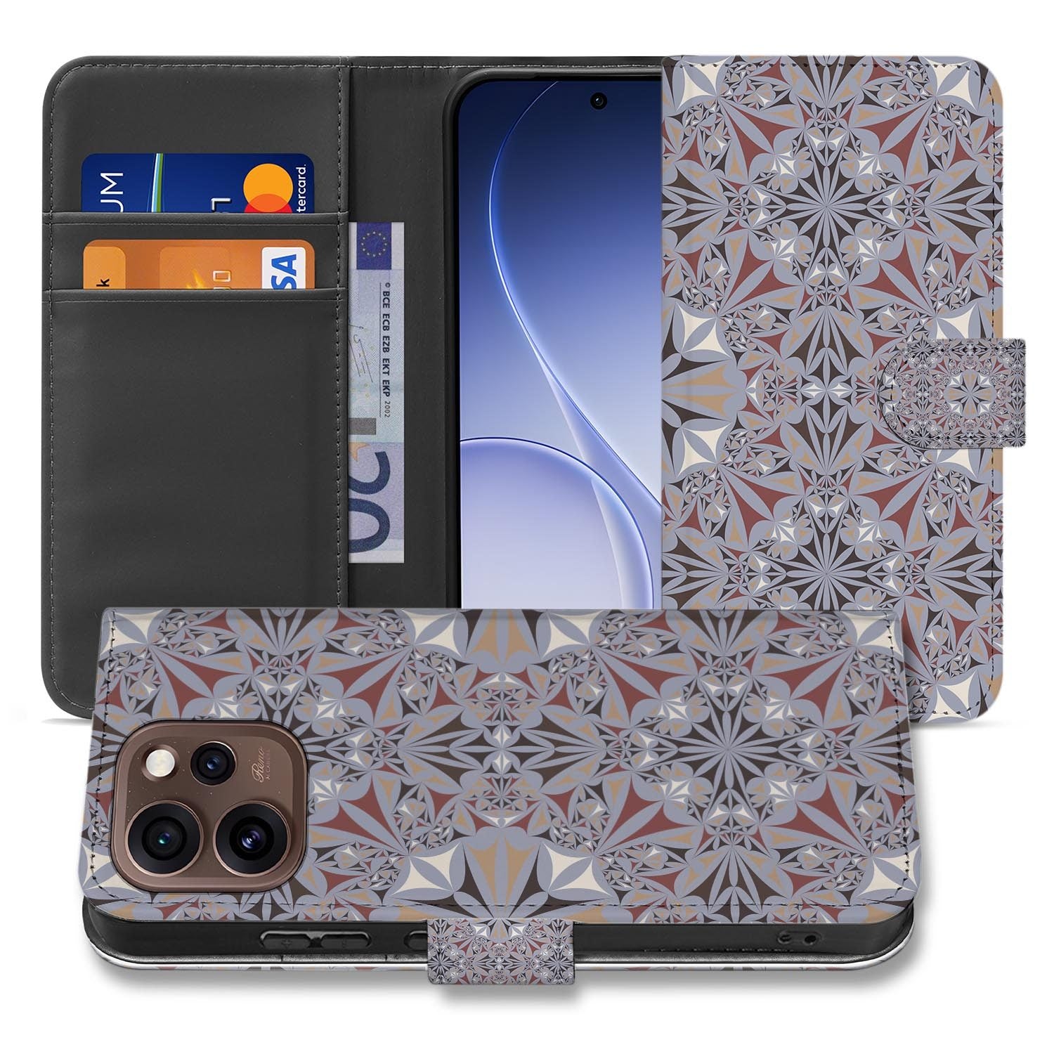 Bookcase hoesje OPPO Reno15 Pro Flower Tiles schuin aanzicht van de klep