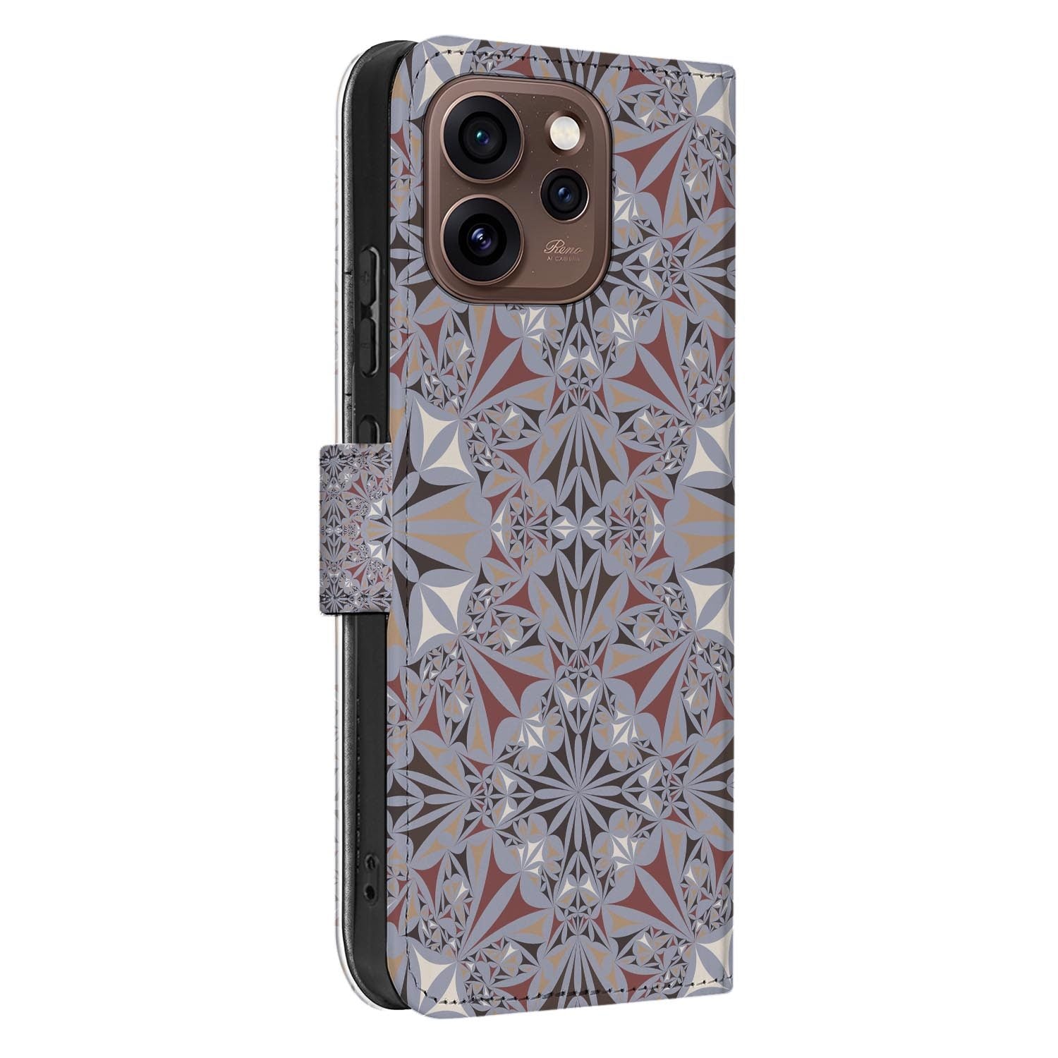 Bookcase hoesje OPPO Reno15 Pro Flower Tiles zijaanzicht met magneetsluiting